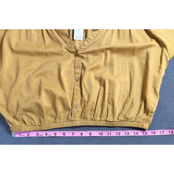 Aerie Mustard Button-Up Cropped Blouse w/ Short Puff Sleeves | Size Medium | NWT - Picture 8 of 8